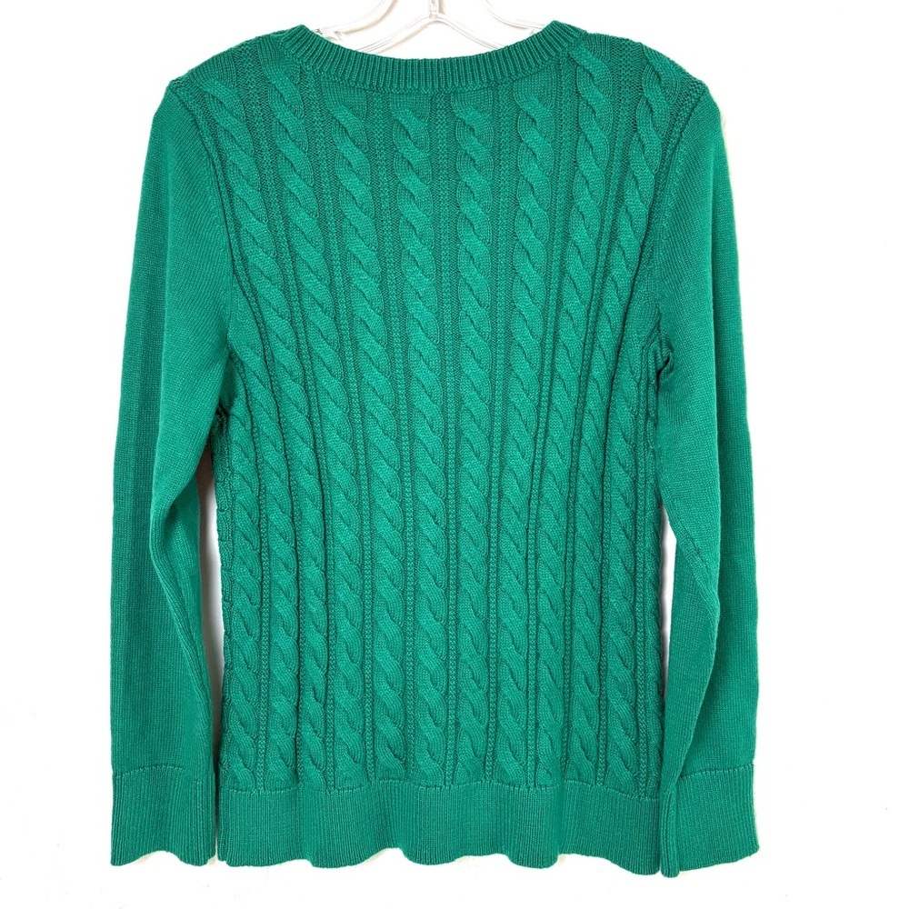 TALBOTS Kelly Green Cable Knit Crew Neck Cotton Blend Sweater *New w Tags* M - Picture 4 of 11